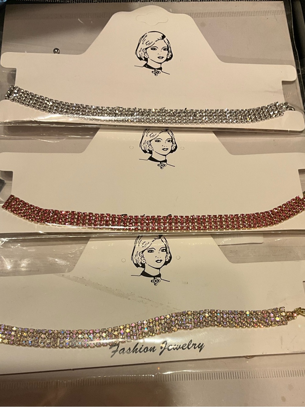 Crystal Silver, Pink and Iridescent Crystal Choker necklace vintage 2004 new